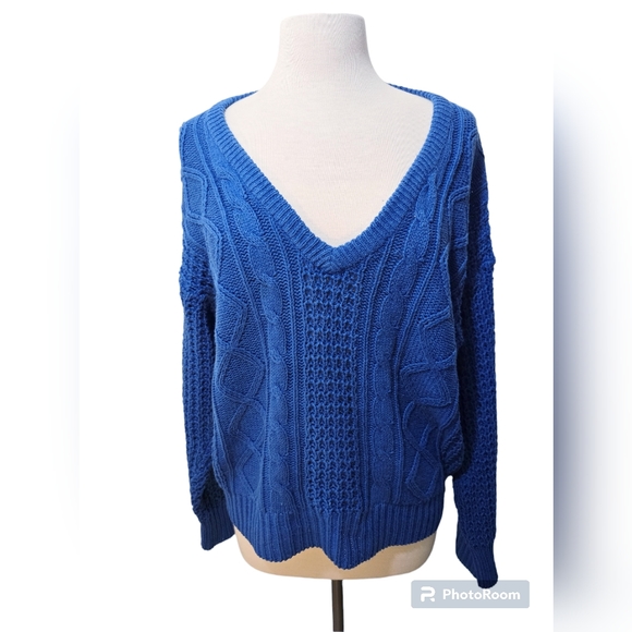 La Foret Vintage 80s Chunky Knit Sweater Stranger Things Style -Cobalt Blue S/M - Picture 2 of 5